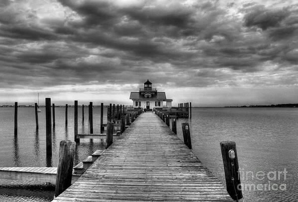 North Carolina Poster featuring the photograph Roanoke Marshes Light 2 BW by Mel Steinhauer