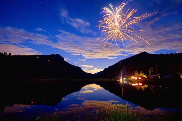 Fireworks Poster featuring the photograph Rocky Mountains Private Fireworks Show by James BO Insogna