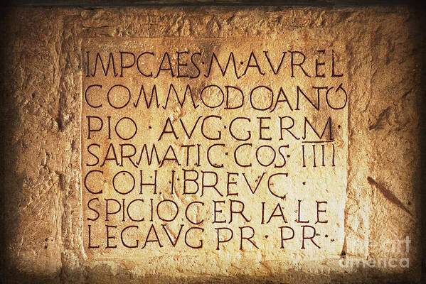 Stone Poster featuring the photograph Roman Inscription by Heiko Koehrer-Wagner