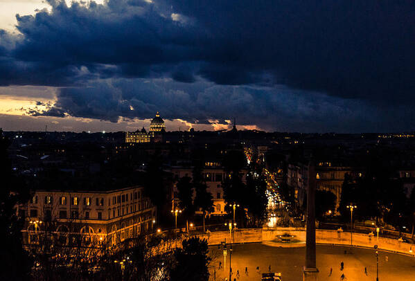 Cityscape Poster featuring the photograph Rome cityscape at night by AM FineArtPrints