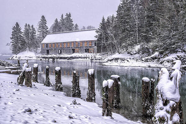 Smokehouse Poster featuring the photograph Rustic Smokehouse Snowscape by Marty Saccone