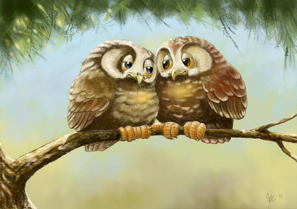 Owl Poster featuring the painting Safe with You by Arie Van der Wijst