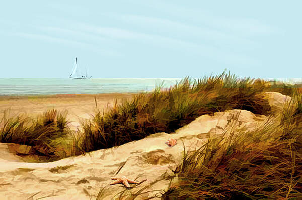 Ocean Poster featuring the painting Sailing by Sand Dune by Elaine Plesser