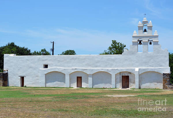 San Antonio Poster featuring the photograph San Antonio Missions National Historical Park Mission San Juan Whitewashed Exterior Profile by Shawn O'Brien