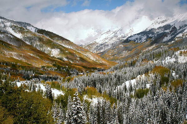 San Poster featuring the photograph San Juan Mountains after recent snowstorm by Jetson Nguyen