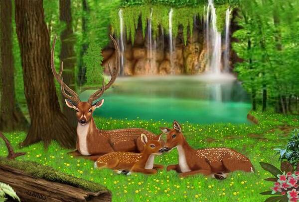 Deer Poster featuring the digital art Sanctuary by Glenn Holbrook