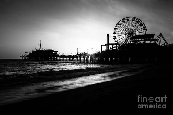 America Poster featuring the photograph Santa Monica Pier in Black and White by Paul Velgos