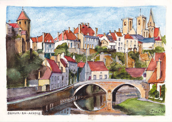 Burgundy Poster featuring the painting Semur en Auxois Bourgogne France by Dai Wynn