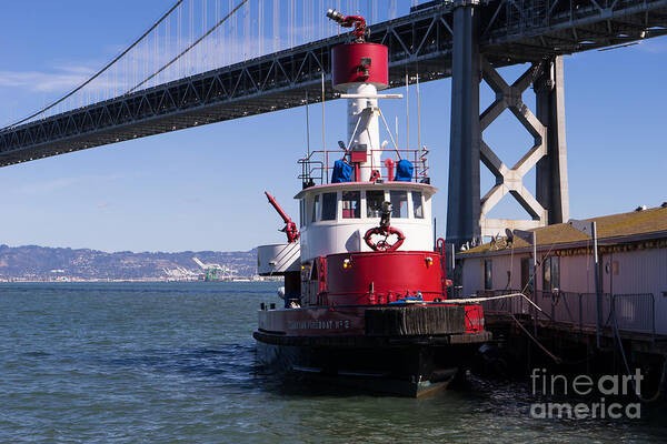 San Francisco Poster featuring the photograph SFFD Guardian Fireboat Number 2 At The Bay Bridge on The Embarcadero DSC01844 by Wingsdomain Art and Photography