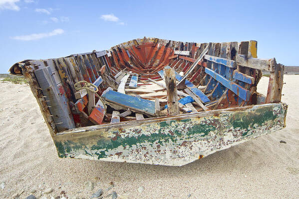 Aged Poster featuring the photograph Shipwrecked Fishing Boat of Aruba by David Letts