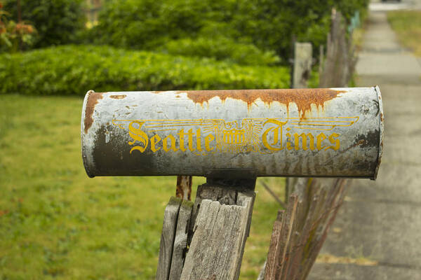 Newspaper Holder Poster featuring the photograph Sign of the Times Seattle Times by Cathy Anderson