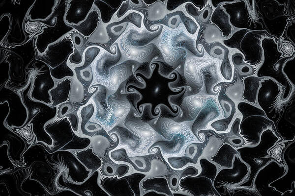 Silver Poster featuring the digital art Silver Space Flower Fractal Art by Matthias Hauser