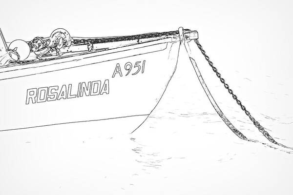 951 Poster featuring the photograph Sketch of the Fishing Boat of Aruba Rosalinda by David Letts