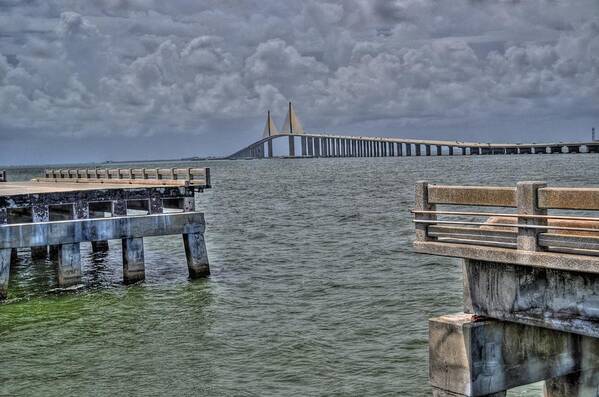 Skyway Bridge Poster featuring the photograph Skyway bridge New and Old by Timothy Lowry