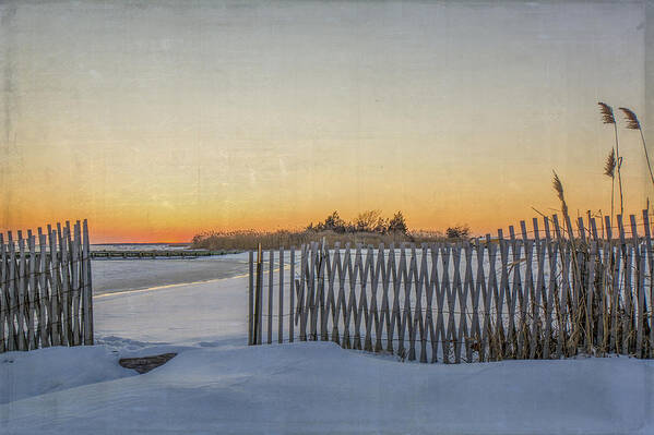 Fence Poster featuring the photograph Snow Fence Sunset by Cathy Kovarik