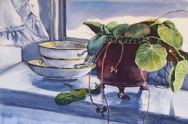 Watercolor Painting Poster featuring the painting Snow outside the Window by Joy Nichols