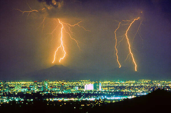 Lightning Poster featuring the photograph South Mountain Lightning Strike Phoenix AZ by James BO Insogna