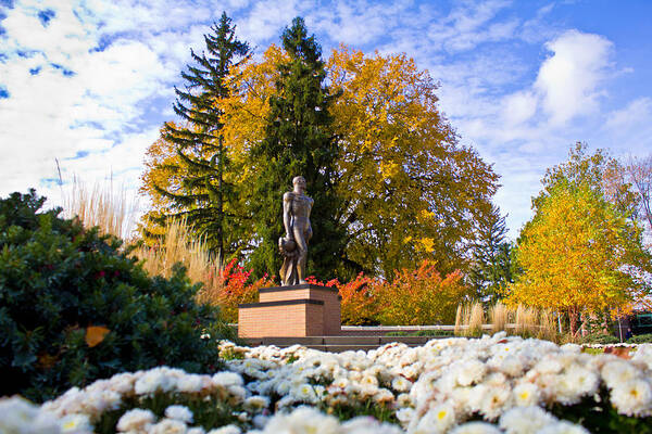 Michigan State University Poster featuring the photograph Sparty in Autumn by John McGraw