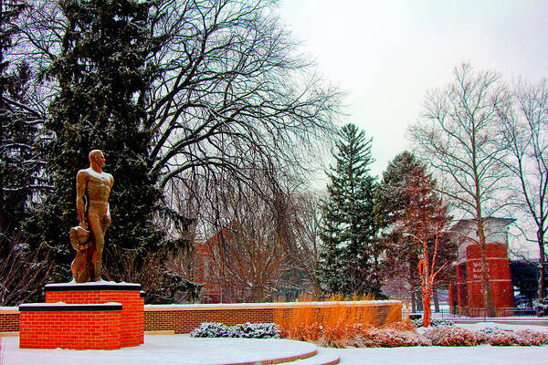 Michigan State University Poster featuring the photograph Sparty in winter by John McGraw