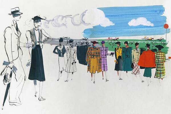 Fashion Poster featuring the digital art Spectators At A Horse Race by Jean Pages