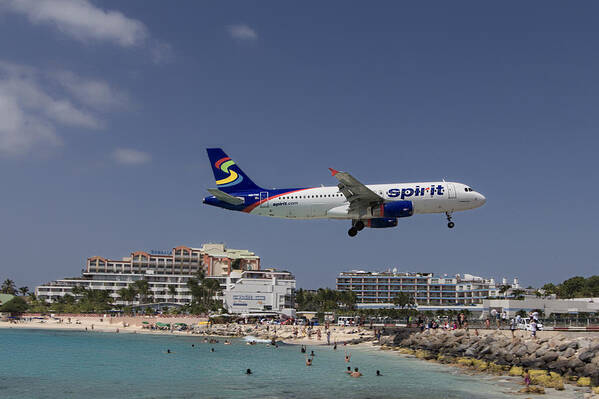 Spirit Poster featuring the photograph Spirit Airlines at St. Maarten by David Gleeson