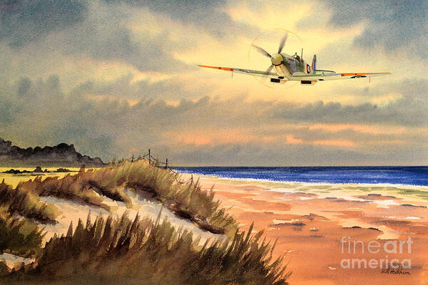Aircraft Poster featuring the painting Spitfire MK9 - Over South Coast England by Bill Holkham