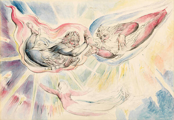 William Blake Poster featuring the painting St Peter and St James with Dante and Beatrice by William Blake