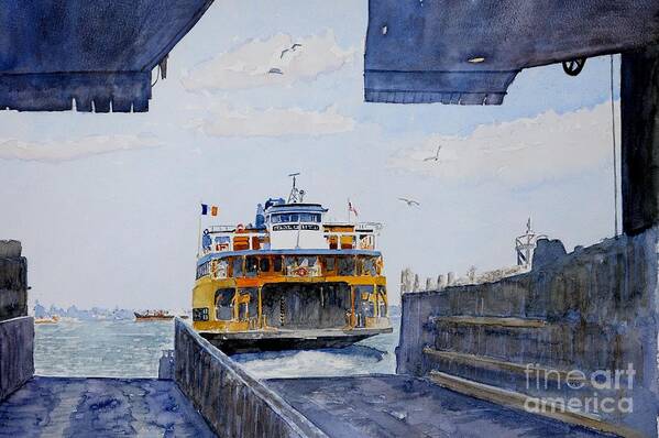 Boat Poster featuring the painting Staten Island Ferry Docking by Anthony Butera