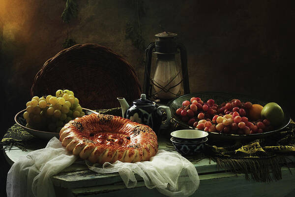 Interior Poster featuring the photograph Stilllife With Cake And Grapes by Ustinagreen