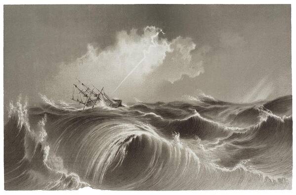 Ship Poster featuring the photograph Storm At Sea Engraving by David Parker/science Photo Library