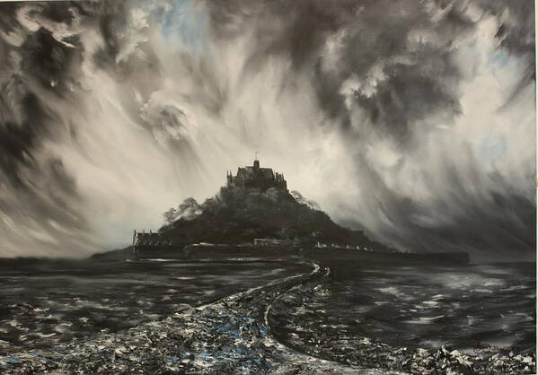 St Michaels Mount Poster featuring the painting Storm Over St Michaels Mount Cornwall by Jean Walker