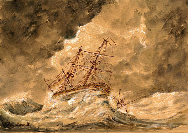 Sail Ship Poster featuring the painting Stormy sea by Juan Bosco
