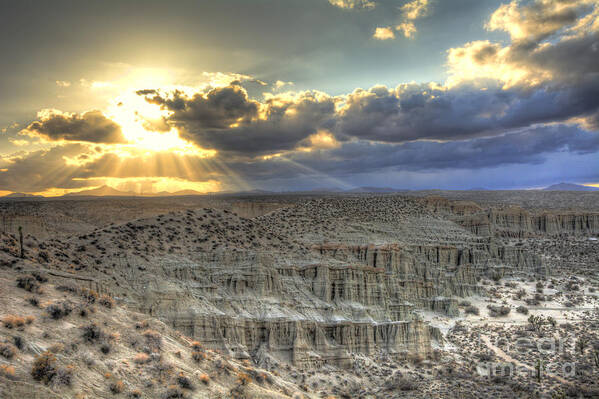 Red Poster featuring the photograph Sun Rays at Red Rock Canyon State Park by Eddie Yerkish