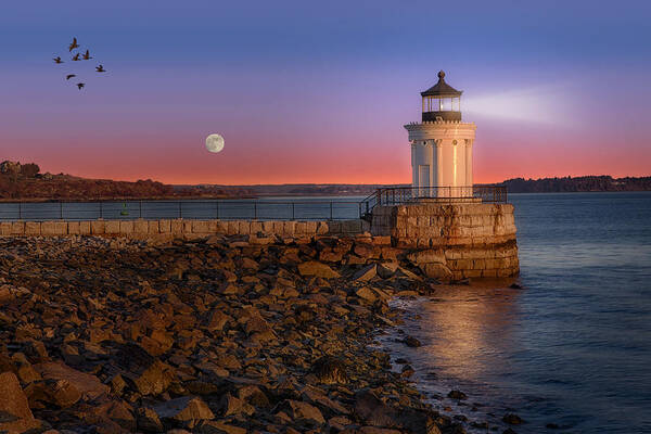 Bug Light Poster featuring the photograph Sunrise at Bug Light by Susan Candelario