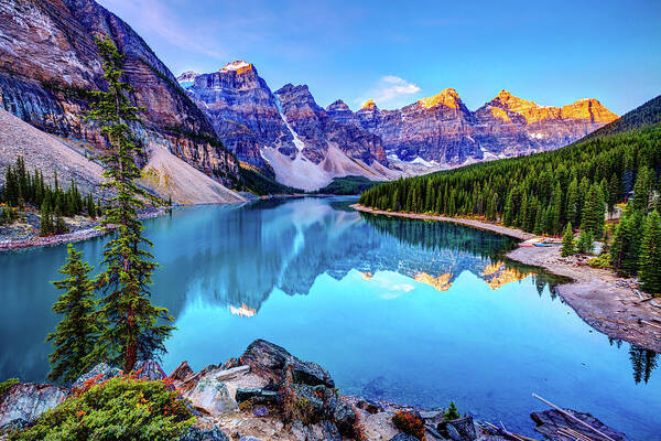 Tranquility Poster featuring the photograph Sunrise At Moraine Lake by Wan Ru Chen