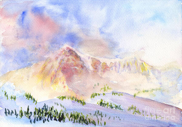 Mountains Poster featuring the painting Sunrise on Mount Ogden by Walt Brodis