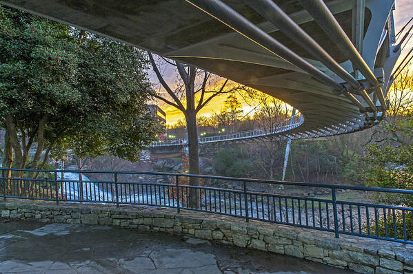 Upstate Sc Poster featuring the photograph Sunrise Under Liberty Bridge at Falls Park Greenville SC by Willie Harper