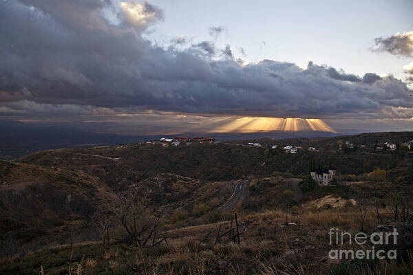 Sunrise Poster featuring the photograph Suns rays after sunrise from Jerome Arizona by Ron Chilston