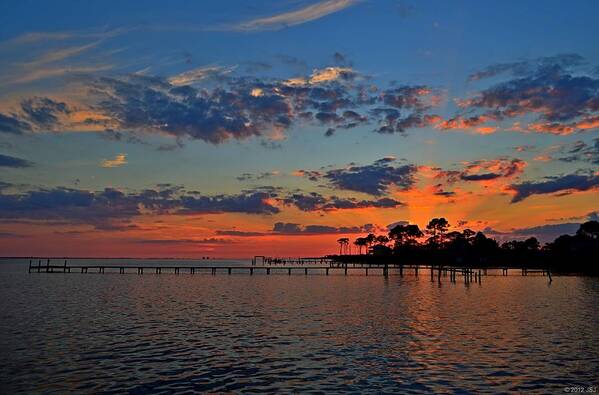 Sunset Poster featuring the photograph Sunset Colors on Santa Rosa Sound with Rays by Jeff at JSJ Photography