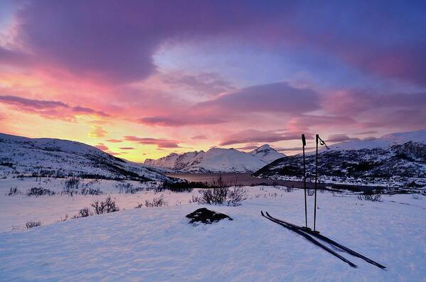 Ski Pole Poster featuring the photograph Sunset From Kvaløya by John Hemmingsen