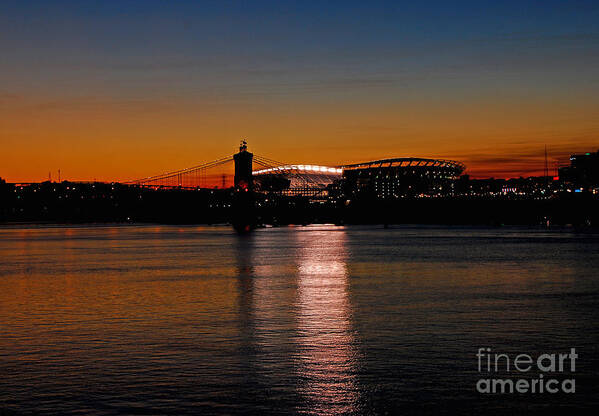 Cincinnati Poster featuring the photograph Sunset on Paul Brown Stadium by Mary Carol Story