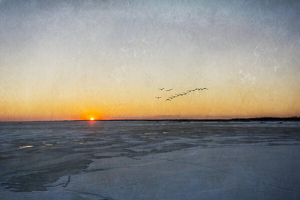 Sunset Poster featuring the photograph Sunset On The Frozen Bay by Cathy Kovarik