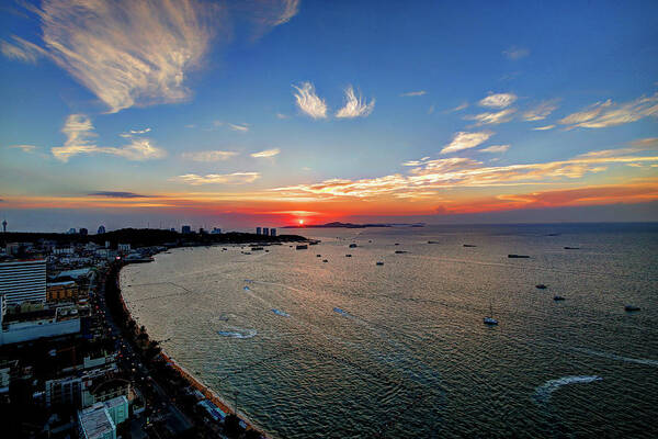 Tranquility Poster featuring the photograph Sunset Over Central Pattaya Thailand by Igor Prahin