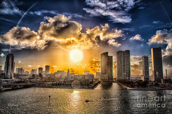 American Airlines Arena Poster featuring the photograph Sunset Over the Arena HDR by Rene Triay FineArt Photos