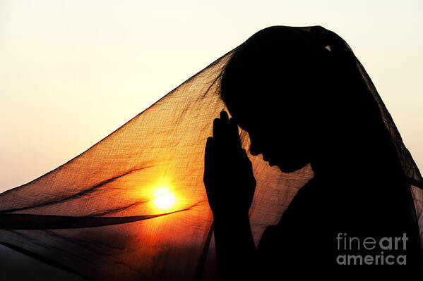 Indian Girl Poster featuring the photograph Sunset Prayers by Tim Gainey
