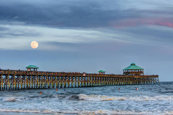 Charleston Poster featuring the photograph Super Moon over Folly by Walt Baker