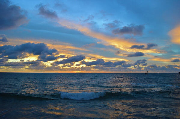 Seascape Poster featuring the photograph Surf At Sunset At Beach by Imagebook/theekshana Kumara