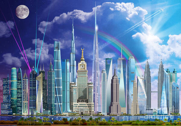 Puzzle Poster featuring the digital art Tall Buildings by MGL Meiklejohn Graphics Licensing