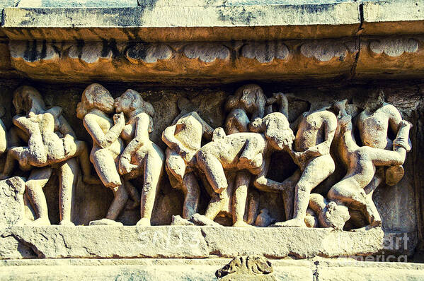 Indian Temples Khajuraho Poster featuring the photograph Temple Scenes by Rick Bragan