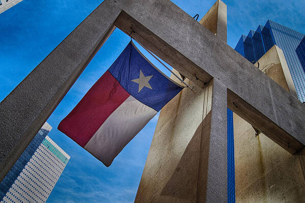 Texas State Flag Poster featuring the photograph Texas State Flag Downtown Dallas by Kathy Churchman